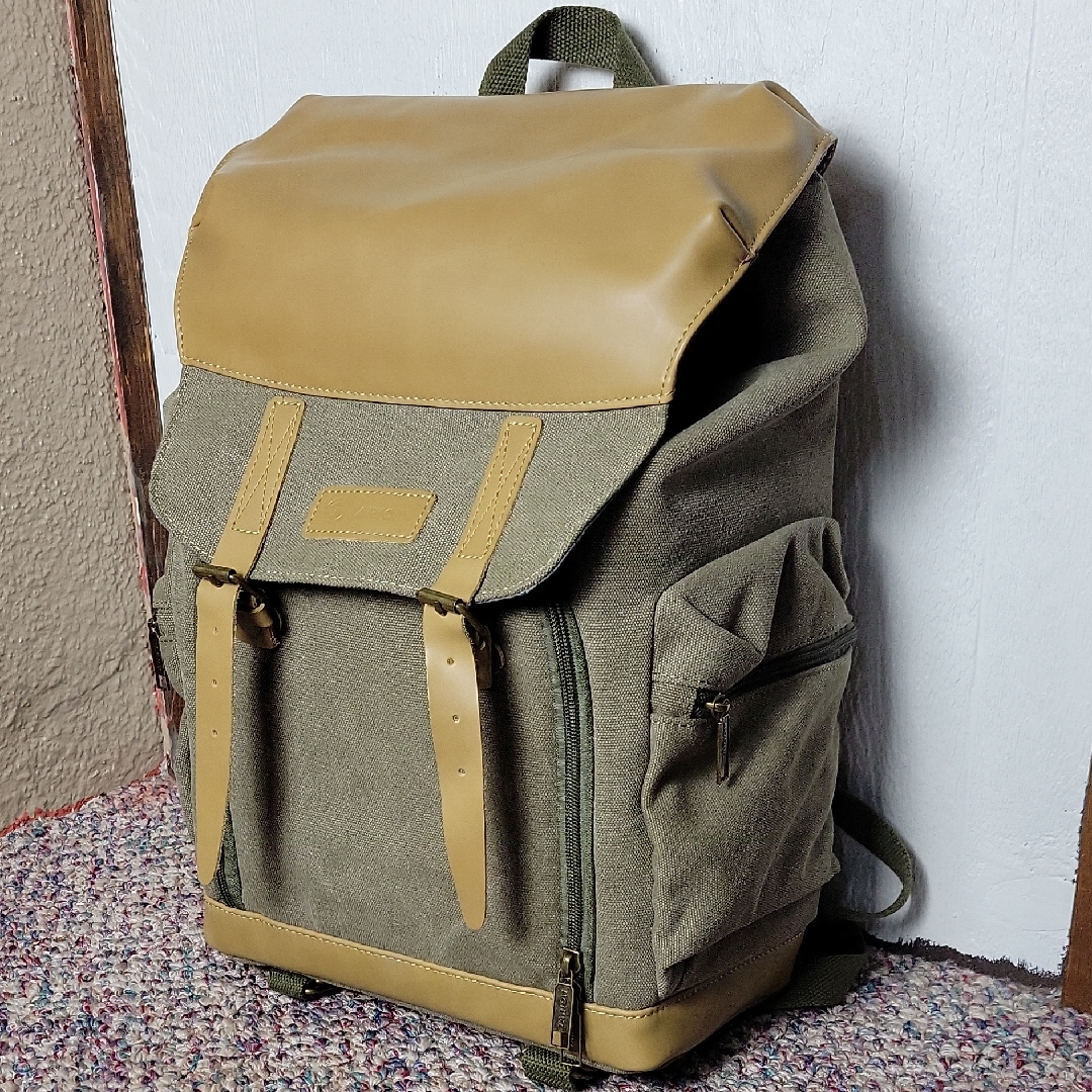 Green And Tan Canvas Camera Backpack  Photography Backpack For Women Or Men